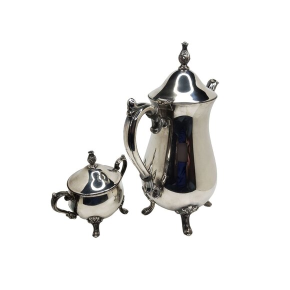 vintage pair of silver plate tea pot with sugar bowl. - Picture 3 of 5